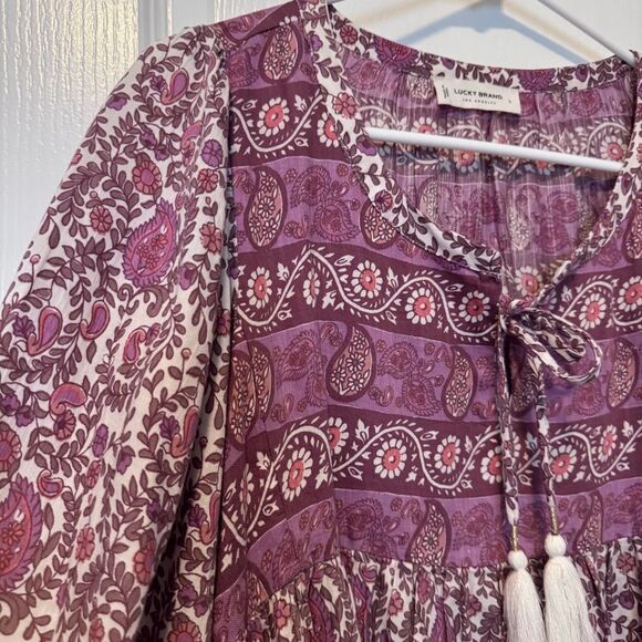 Lucky Brand Pink Multi Print Mix Boho Peasant Style Blouse Women’s Size Large - Picture 6 of 13